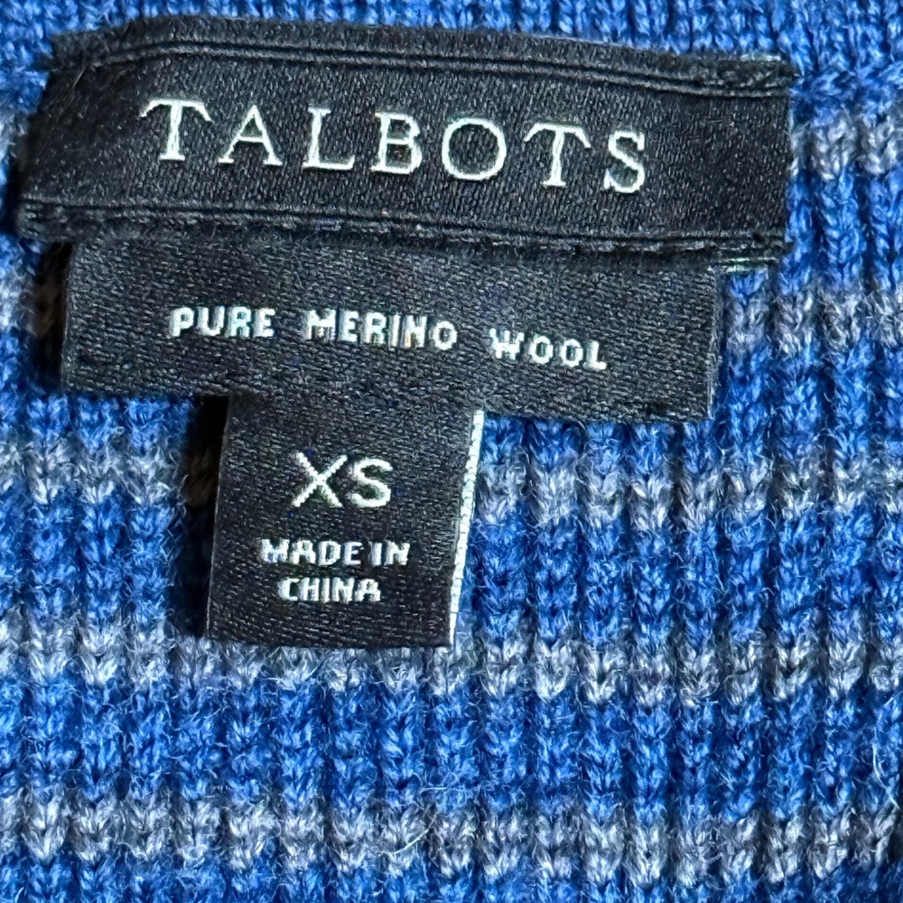 Talbots Pure Merino Wool Blue Striped Open Front Cardigan XS - Picture 5 of 5